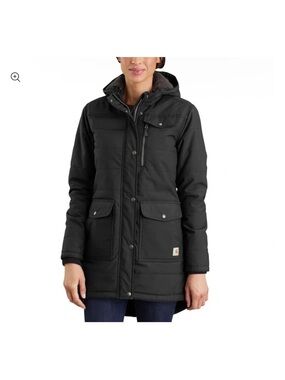 Carhartt Black Quilted Hooded Parka with Front Flap Pockets L